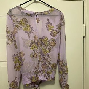 New York & Company Lavender Sheer Long Sleeve Blouse.